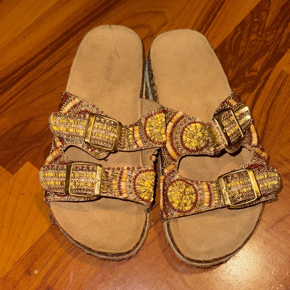 Beaded Sandals with Buckle Accents